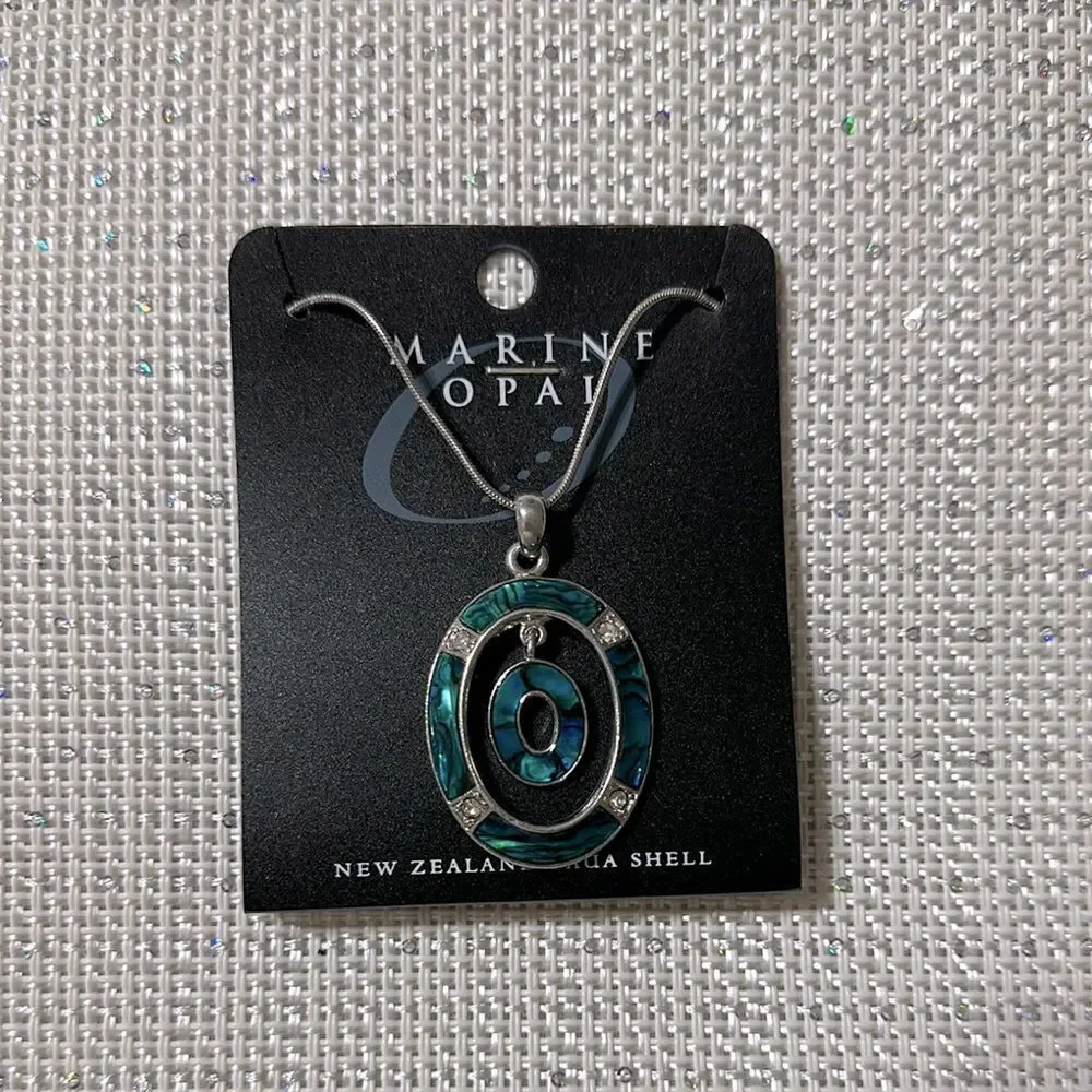 hallifax Marine Opal Silver Teal Blue Green New Zealand Paua Shell Necklace